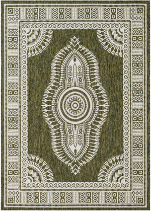 Green 5' 3 x 7' 1 Outdoor Traditional Rectangle Area Rug Weather Resistant for Patio, Deck, Terrace, Balcony, Porch Classical Design Outside Carpet for Sale at Rug Engine