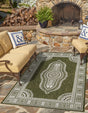 Green 7' 10 x 10' Outdoor Traditional Rectangle Area Rug Weather Resistant for Patio, Deck, Terrace, Balcony, Porch Classical Design Outside Carpet for Sale at Rug Engine