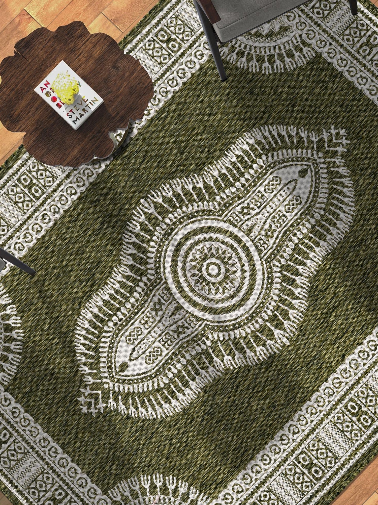Green 4' 1 x 6' 1 Outdoor Traditional Rectangle Area Rug Weather Resistant for Patio, Deck, Terrace, Balcony, Porch Classical Design Outside Carpet for Sale at Rug Engine