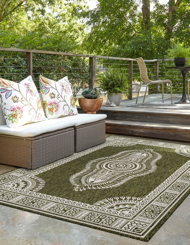 Green 2' x 3' 1 Outdoor Traditional Rectangle Area Rug Weather Resistant for Patio, Deck, Terrace, Balcony, Porch Classical Design Outside Carpet for Sale at Rug Engine