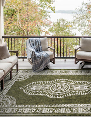 Green 6' 1 x 9' Outdoor Traditional Rectangle Area Rug Weather Resistant for Patio, Deck, Terrace, Balcony, Porch Classical Design Outside Carpet for Sale at Rug Engine