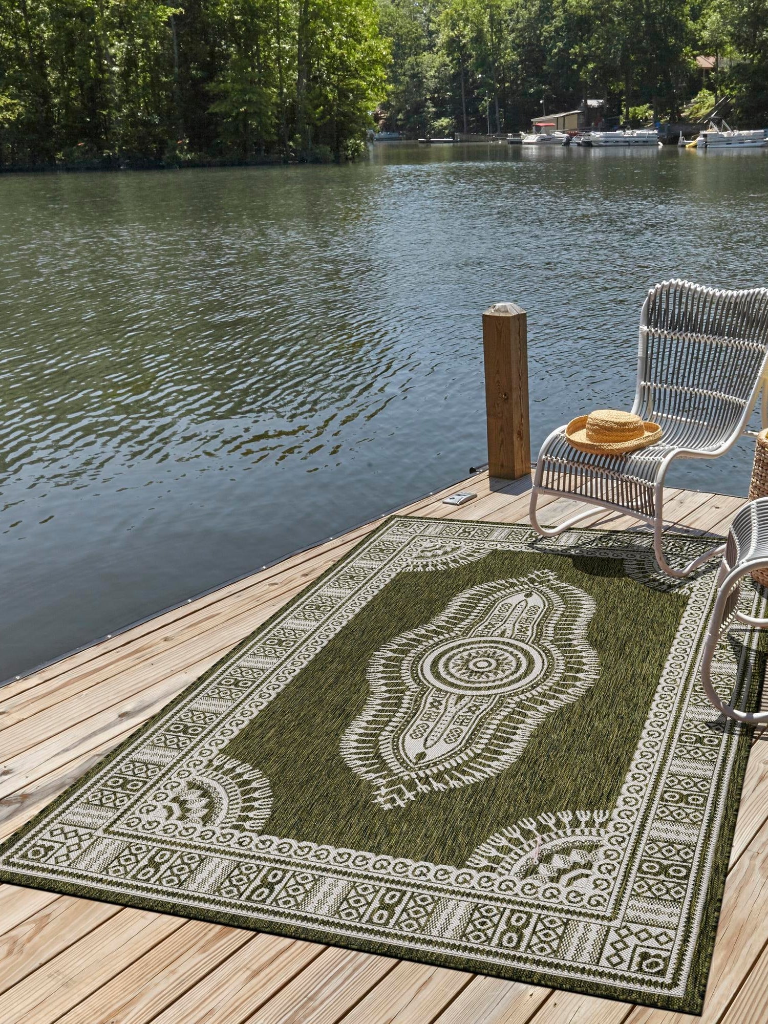 Green 2' x 3' 1 Outdoor Traditional Rectangle Area Rug Weather Resistant for Patio, Deck, Terrace, Balcony, Porch Classical Design Outside Carpet for Sale at Rug Engine