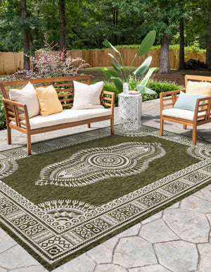 Green 5' 3 x 8' Outdoor Traditional Rectangle Area Rug Weather Resistant for Patio, Deck, Terrace, Balcony, Porch Classical Design Outside Carpet for Sale at Rug Engine
