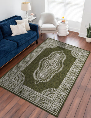 Green 6' 1 x 9' Outdoor Traditional Rectangle Area Rug Weather Resistant for Patio, Deck, Terrace, Balcony, Porch Classical Design Outside Carpet for Sale at Rug Engine