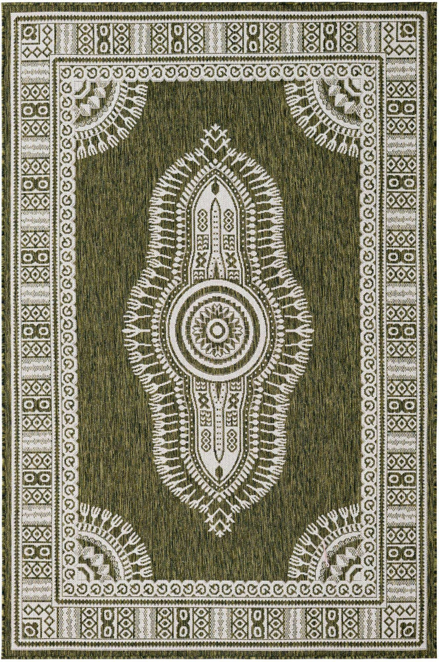 Green 5' 3 x 8' Outdoor Traditional Rectangle Area Rug Weather Resistant for Patio, Deck, Terrace, Balcony, Porch Classical Design Outside Carpet for Sale at Rug Engine