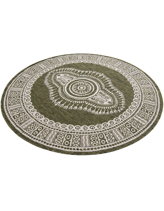 Green 6' 1 x 6' 1 Outdoor Traditional Round Area Rug Weather Resistant for Patio, Deck, Terrace, Balcony, Porch Classical Design Outside Carpet for Sale at Rug Engine