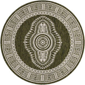 Green 6' 1 x 6' 1 Outdoor Traditional Round Area Rug Weather Resistant for Patio, Deck, Terrace, Balcony, Porch Classical Design Outside Carpet for Sale at Rug Engine