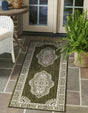 Green 2' 7 x 12' Outdoor Traditional Runner Area Rug Weather Resistant for Patio, Deck, Terrace, Balcony, Porch Classical Design Outside Carpet for Sale at Rug Engine