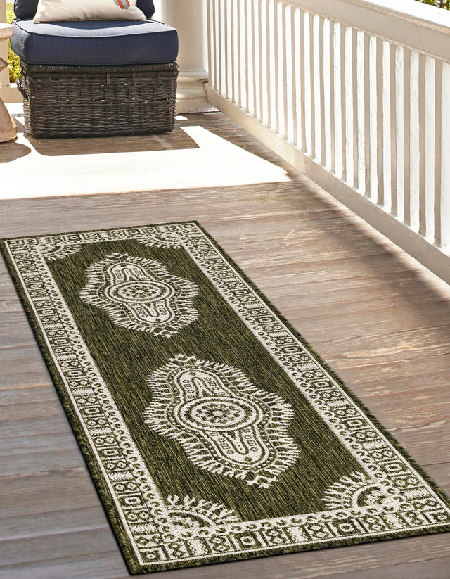 Green 2' x 4' 1 Outdoor Traditional Runner Area Rug Weather Resistant for Patio, Deck, Terrace, Balcony, Porch Classical Design Outside Carpet for Sale at Rug Engine