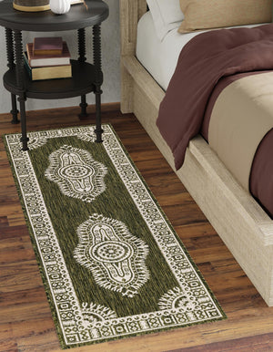 Green 2' x 6' 1 Outdoor Traditional Runner Area Rug Weather Resistant for Patio, Deck, Terrace, Balcony, Porch Classical Design Outside Carpet for Sale at Rug Engine