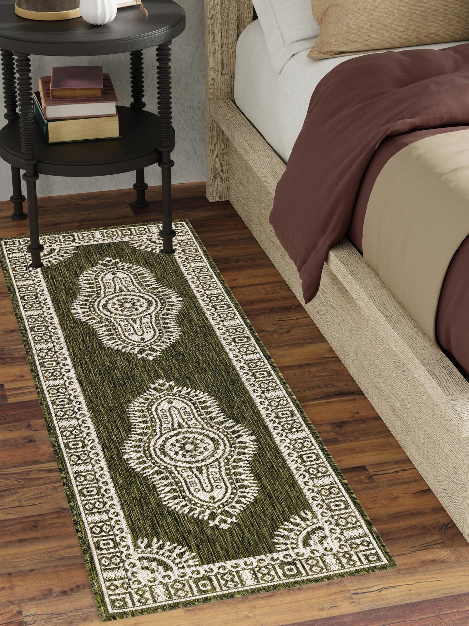 Green 2' 7 x 12' Outdoor Traditional Runner Area Rug Weather Resistant for Patio, Deck, Terrace, Balcony, Porch Classical Design Outside Carpet for Sale at Rug Engine