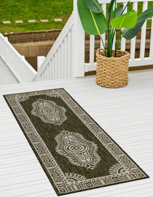 Green 2' x 8' Outdoor Traditional Runner Area Rug Weather Resistant for Patio, Deck, Terrace, Balcony, Porch Classical Design Outside Carpet for Sale at Rug Engine