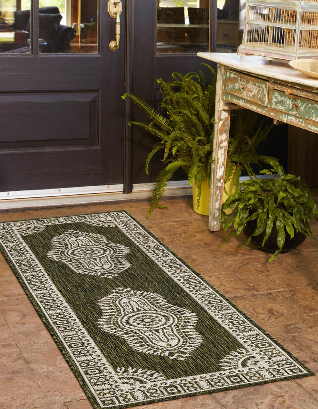 Green 2' x 8' Outdoor Traditional Runner Area Rug Weather Resistant for Patio, Deck, Terrace, Balcony, Porch Classical Design Outside Carpet for Sale at Rug Engine