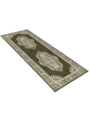 Green 2' x 6' 1 Outdoor Traditional Runner Area Rug Weather Resistant for Patio, Deck, Terrace, Balcony, Porch Classical Design Outside Carpet for Sale at Rug Engine