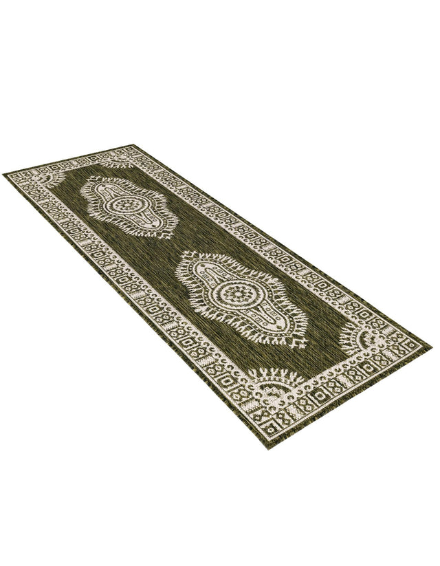 Green 2' x 6' 1 Outdoor Traditional Runner Area Rug Weather Resistant for Patio, Deck, Terrace, Balcony, Porch Classical Design Outside Carpet for Sale at Rug Engine