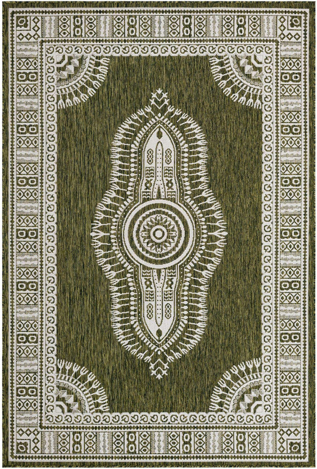 Green 6' 1 x 9' Outdoor Traditional Rectangle Area Rug Weather Resistant for Patio, Deck, Terrace, Balcony, Porch Classical Design Outside Carpet for Sale at Rug Engine