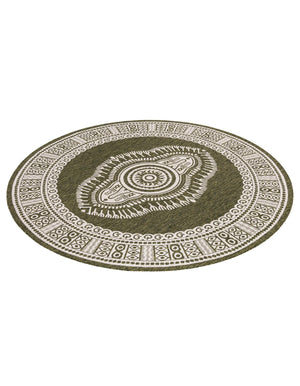Green 7' 10 x 7' 10 Outdoor Traditional Round Area Rug Weather Resistant for Patio, Deck, Terrace, Balcony, Porch Classical Design Outside Carpet for Sale at Rug Engine