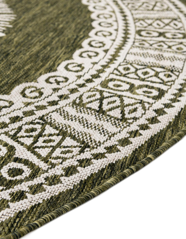 Green 6' 1 x 6' 1 Outdoor Traditional Round Area Rug Weather Resistant for Patio, Deck, Terrace, Balcony, Porch Classical Design Outside Carpet for Sale at Rug Engine