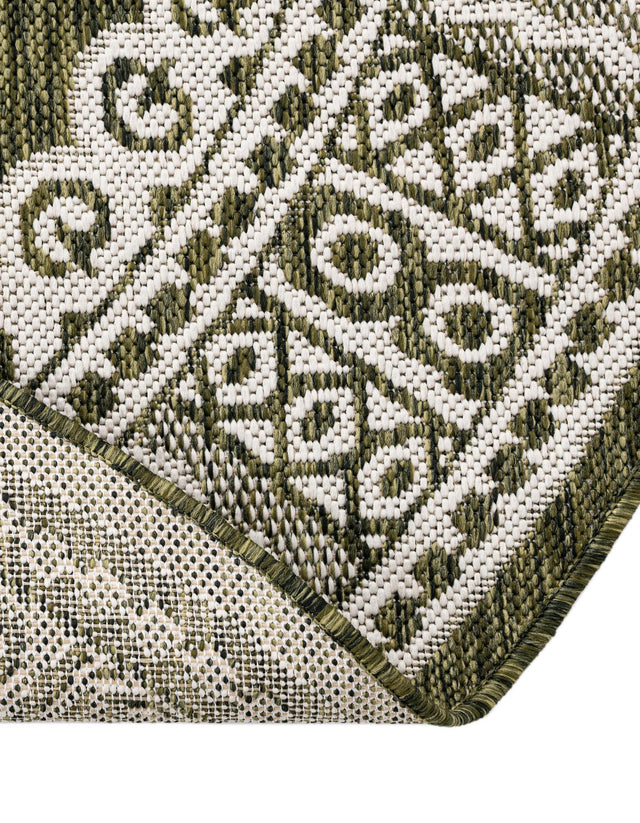 Green 6' 1 x 6' 1 Outdoor Traditional Round Area Rug Weather Resistant for Patio, Deck, Terrace, Balcony, Porch Classical Design Outside Carpet for Sale at Rug Engine