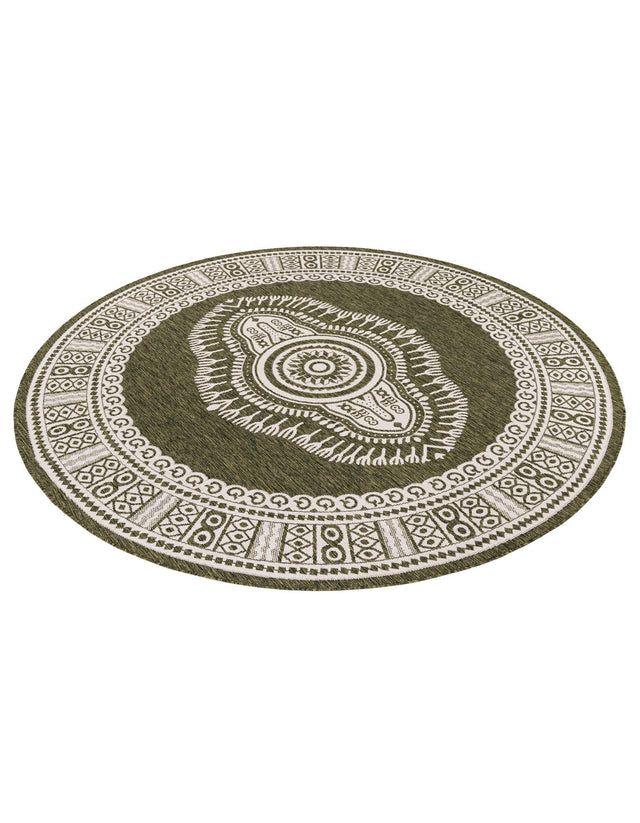 Green 7' 10 x 7' 10 Outdoor Traditional Round Area Rug Weather Resistant for Patio, Deck, Terrace, Balcony, Porch Classical Design Outside Carpet for Sale at Rug Engine