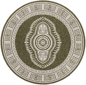 Green 7' 10 x 7' 10 Outdoor Traditional Round Area Rug Weather Resistant for Patio, Deck, Terrace, Balcony, Porch Classical Design Outside Carpet for Sale at Rug Engine