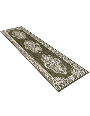 Green 2' x 8' Outdoor Traditional Runner Area Rug Weather Resistant for Patio, Deck, Terrace, Balcony, Porch Classical Design Outside Carpet for Sale at Rug Engine