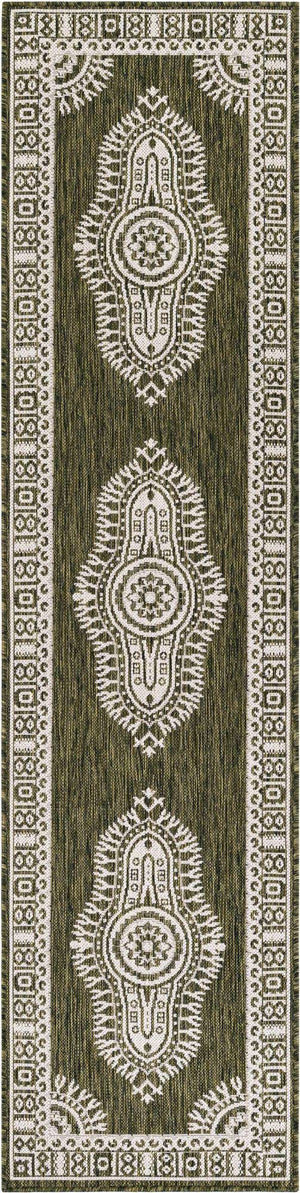 Green 2' x 8' Outdoor Traditional Runner Area Rug Weather Resistant for Patio, Deck, Terrace, Balcony, Porch Classical Design Outside Carpet for Sale at Rug Engine