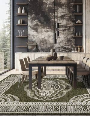 Green 10' x 10' Outdoor Traditional Square Area Rug Weather Resistant for Patio, Deck, Terrace, Balcony, Porch Classical Design Outside Carpet for Sale at Rug Engine