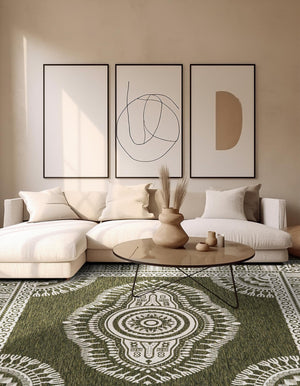 Green 10' x 10' Outdoor Traditional Square Area Rug Weather Resistant for Patio, Deck, Terrace, Balcony, Porch Classical Design Outside Carpet for Sale at Rug Engine