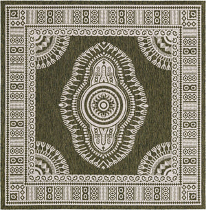 Green 7' 10 x 7' 10 Outdoor Traditional Square Area Rug Weather Resistant for Patio, Deck, Terrace, Balcony, Porch Classical Design Outside Carpet for Sale at Rug Engine