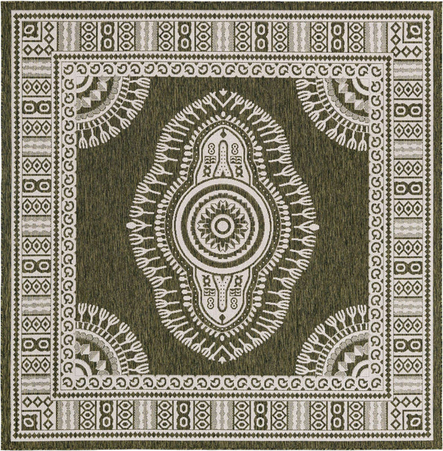 Green 7' 10 x 7' 10 Outdoor Traditional Square Area Rug Weather Resistant for Patio, Deck, Terrace, Balcony, Porch Classical Design Outside Carpet for Sale at Rug Engine