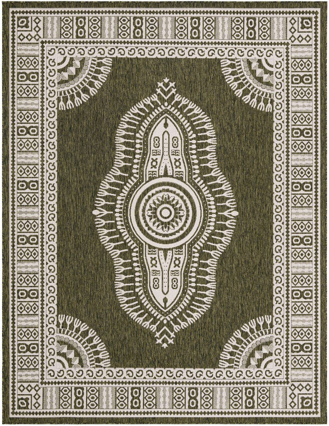 Green 7' 10 x 10' Outdoor Traditional Rectangle Area Rug Weather Resistant for Patio, Deck, Terrace, Balcony, Porch Classical Design Outside Carpet for Sale at Rug Engine