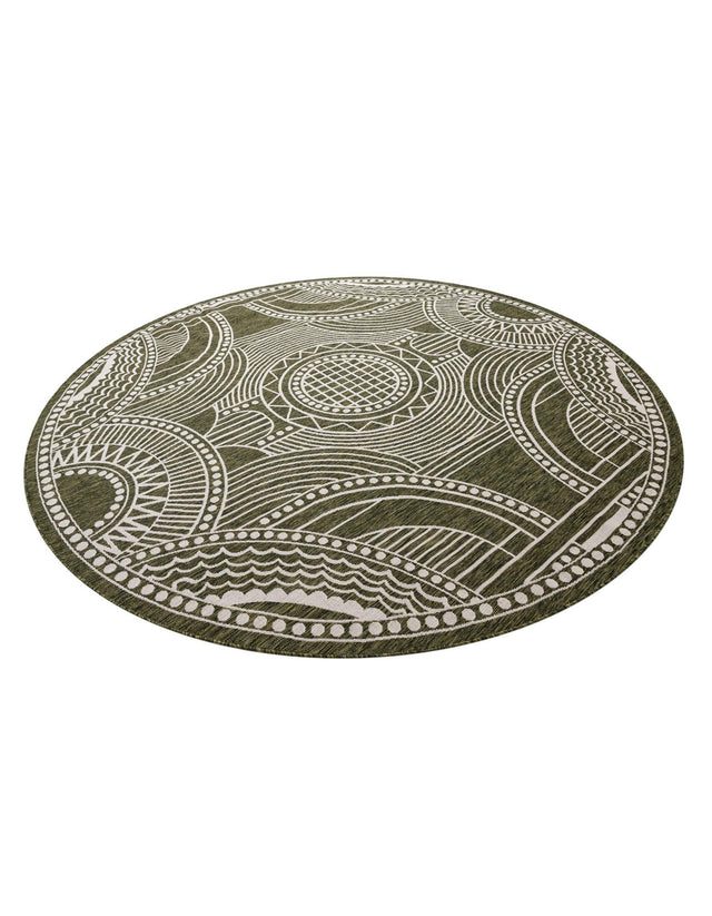 Green 10' x 10' Outdoor Traditional Round Area Rug Weather Resistant for Patio, Deck, Terrace, Balcony, Porch Classical Design Outside Carpet for Sale at Rug Engine