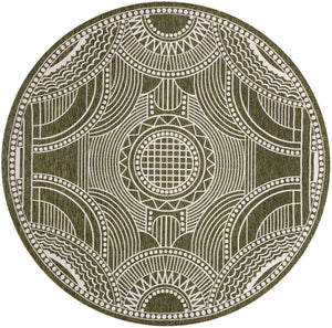 Green 10' x 10' Outdoor Traditional Round Area Rug Weather Resistant for Patio, Deck, Terrace, Balcony, Porch Classical Design Outside Carpet for Sale at Rug Engine