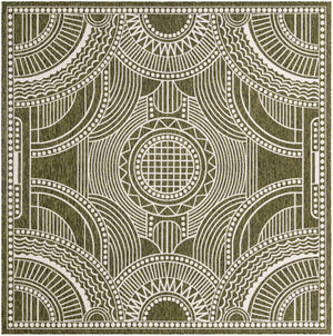 Green 10' x 10' Outdoor Traditional Square Area Rug Weather Resistant for Patio, Deck, Terrace, Balcony, Porch Classical Design Outside Carpet for Sale at Rug Engine