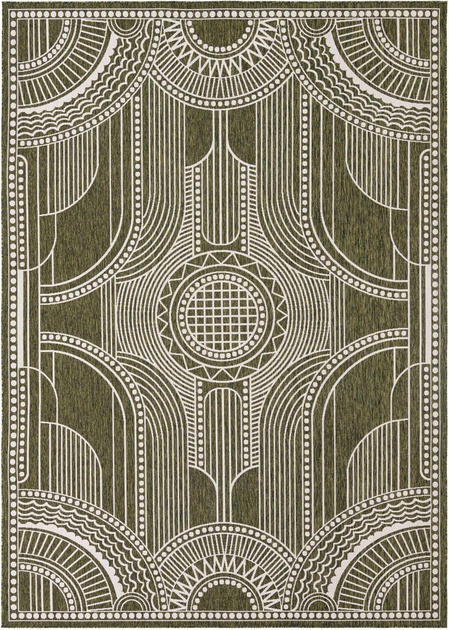 Green 10' x 14' 1 Outdoor Traditional Rectangle Area Rug Weather Resistant for Patio, Deck, Terrace, Balcony, Porch Classical Design Outside Carpet for Sale at Rug Engine