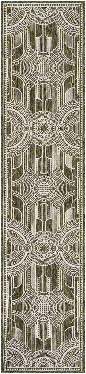Green 2' 7 x 12' Outdoor Traditional Runner Area Rug Weather Resistant for Patio, Deck, Terrace, Balcony, Porch Classical Design Outside Carpet for Sale at Rug Engine