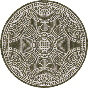 Green 3' 1 x 3' 1 Outdoor Traditional Round Area Rug Weather Resistant for Patio, Deck, Terrace, Balcony, Porch Classical Design Outside Carpet for Sale at Rug Engine