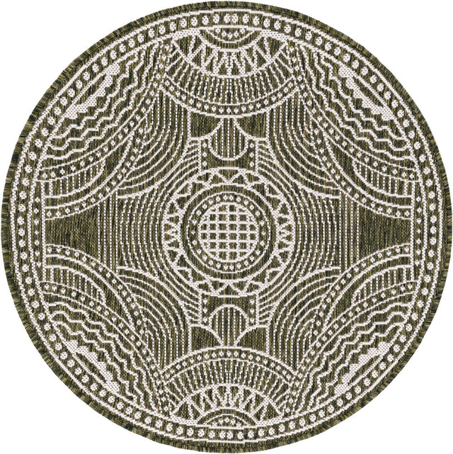 Green 3' 1 x 3' 1 Outdoor Traditional Round Area Rug Weather Resistant for Patio, Deck, Terrace, Balcony, Porch Classical Design Outside Carpet for Sale at Rug Engine