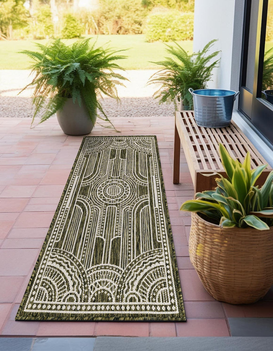 Green 2' 7 x 12' Outdoor Traditional Runner Area Rug Weather Resistant ...