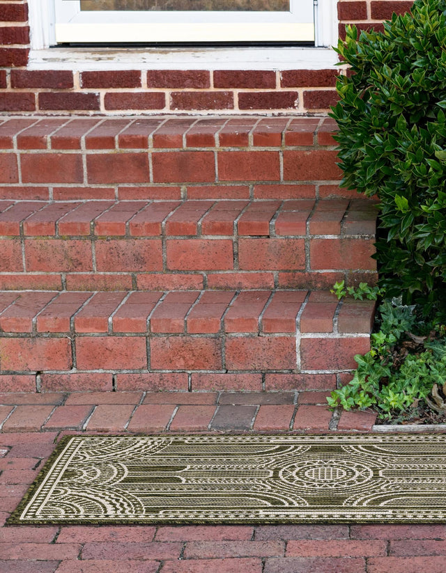 Green 2' x 5' 3 Outdoor Traditional Runner Area Rug Weather Resistant for Patio, Deck, Terrace, Balcony, Porch Classical Design Outside Carpet for Sale at Rug Engine