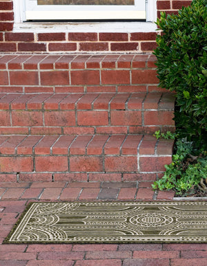 Green 2' 7 x 12' Outdoor Traditional Runner Area Rug Weather Resistant for Patio, Deck, Terrace, Balcony, Porch Classical Design Outside Carpet for Sale at Rug Engine