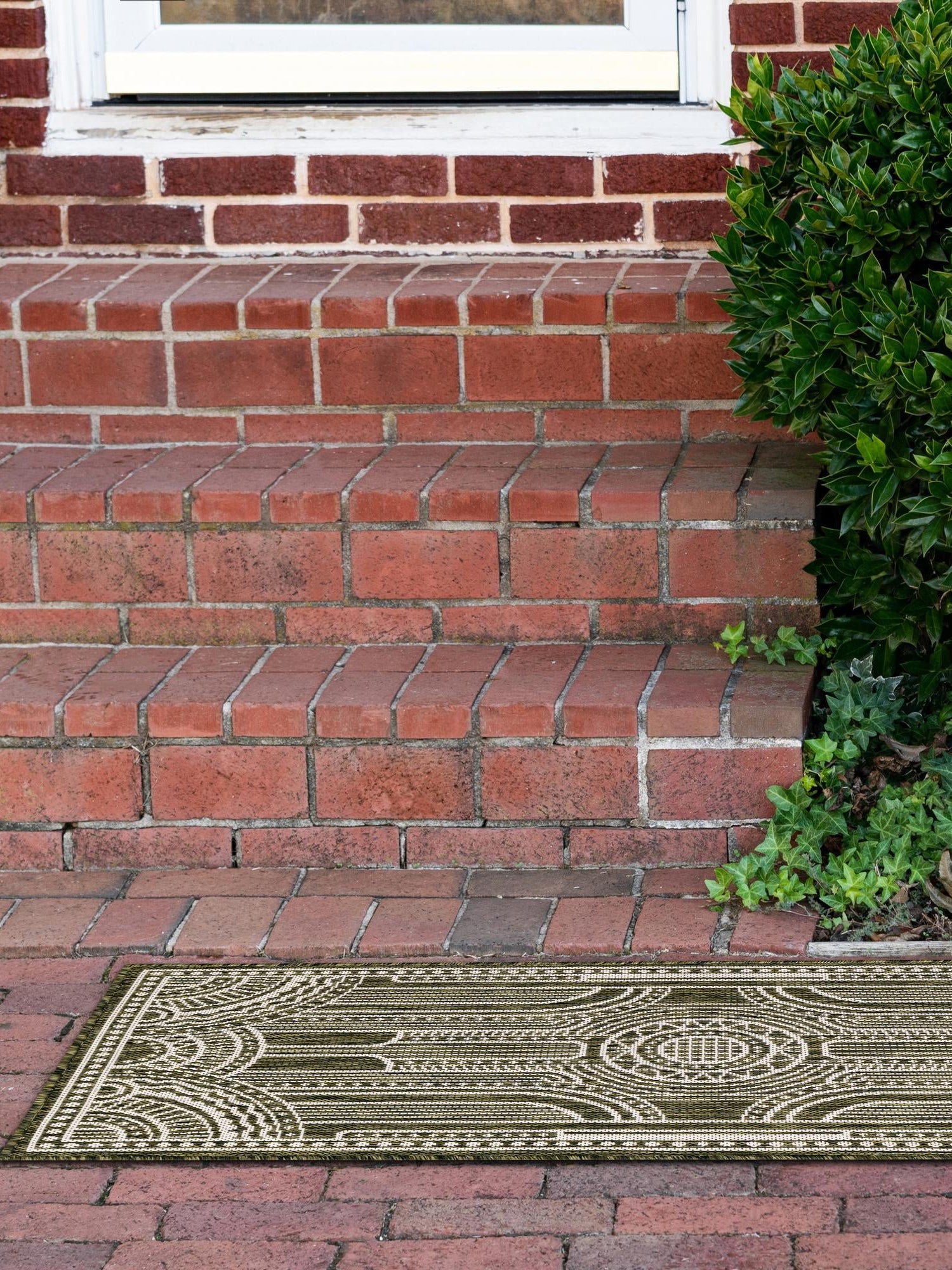 Green 2' x 6' 1 Outdoor Traditional Runner Area Rug Weather Resistant for Patio, Deck, Terrace, Balcony, Porch Classical Design Outside Carpet for Sale at Rug Engine
