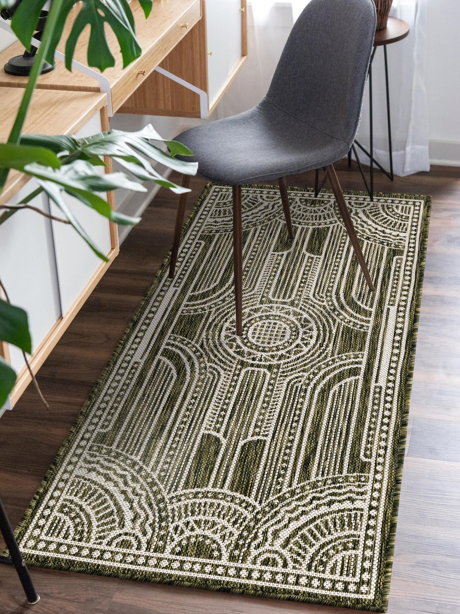 Green 2' 7 x 12' Outdoor Traditional Runner Area Rug Weather Resistant for Patio, Deck, Terrace, Balcony, Porch Classical Design Outside Carpet for Sale at Rug Engine
