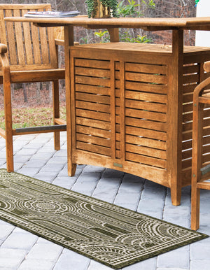Green 2' x 6' 1 Outdoor Traditional Runner Area Rug Weather Resistant for Patio, Deck, Terrace, Balcony, Porch Classical Design Outside Carpet for Sale at Rug Engine