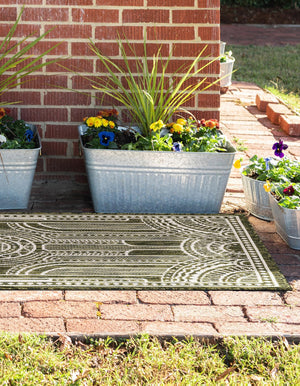 Green 2' x 5' 3 Outdoor Traditional Runner Area Rug Weather Resistant for Patio, Deck, Terrace, Balcony, Porch Classical Design Outside Carpet for Sale at Rug Engine