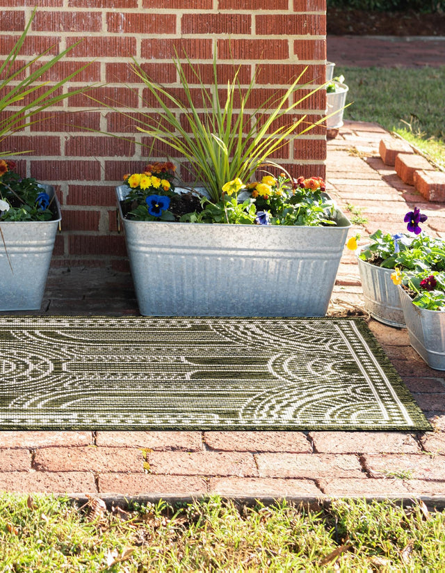 Green 2' x 6' 1 Outdoor Traditional Runner Area Rug Weather Resistant for Patio, Deck, Terrace, Balcony, Porch Classical Design Outside Carpet for Sale at Rug Engine