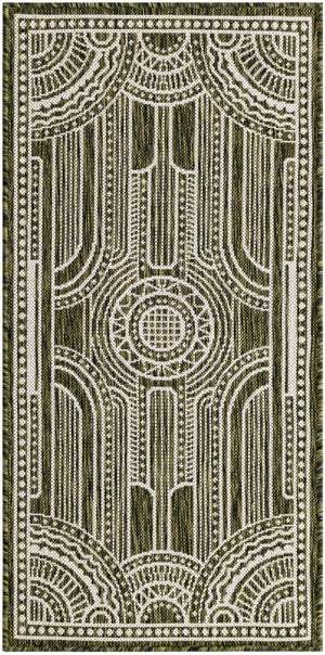 Green 2' x 4' 1 Outdoor Traditional Runner Area Rug Weather Resistant for Patio, Deck, Terrace, Balcony, Porch Classical Design Outside Carpet for Sale at Rug Engine