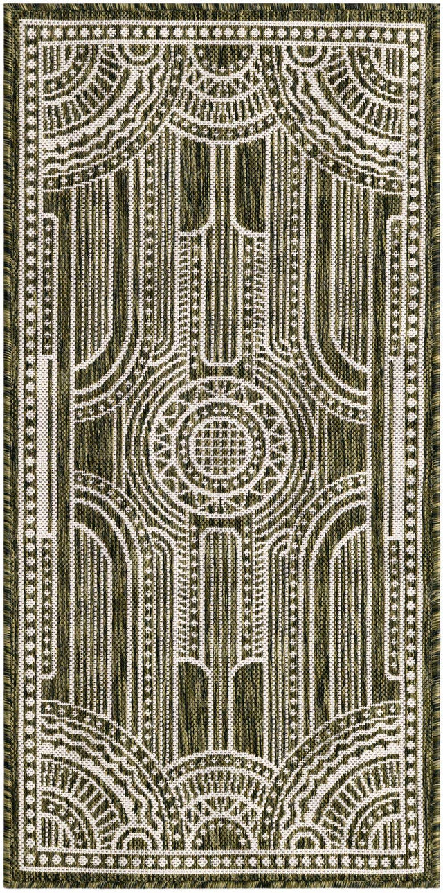 Green 2' x 4' 1 Outdoor Traditional Runner Area Rug Weather Resistant for Patio, Deck, Terrace, Balcony, Porch Classical Design Outside Carpet for Sale at Rug Engine