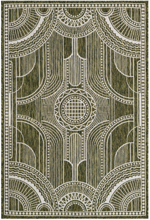 Green 4' 1 x 6' 1 Outdoor Traditional Rectangle Area Rug Weather Resistant for Patio, Deck, Terrace, Balcony, Porch Classical Design Outside Carpet for Sale at Rug Engine